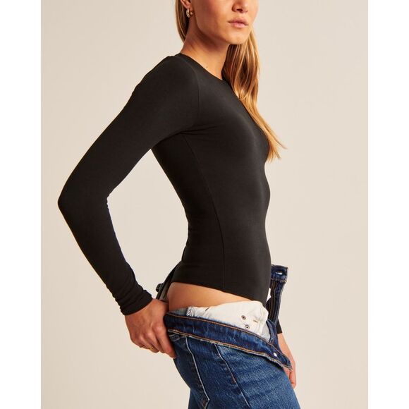 Abercrombie & Fitch Long-Sleeve Cotton-Blend Seamless Fabric Crew Bodysuit Size - Picture 2 of 9